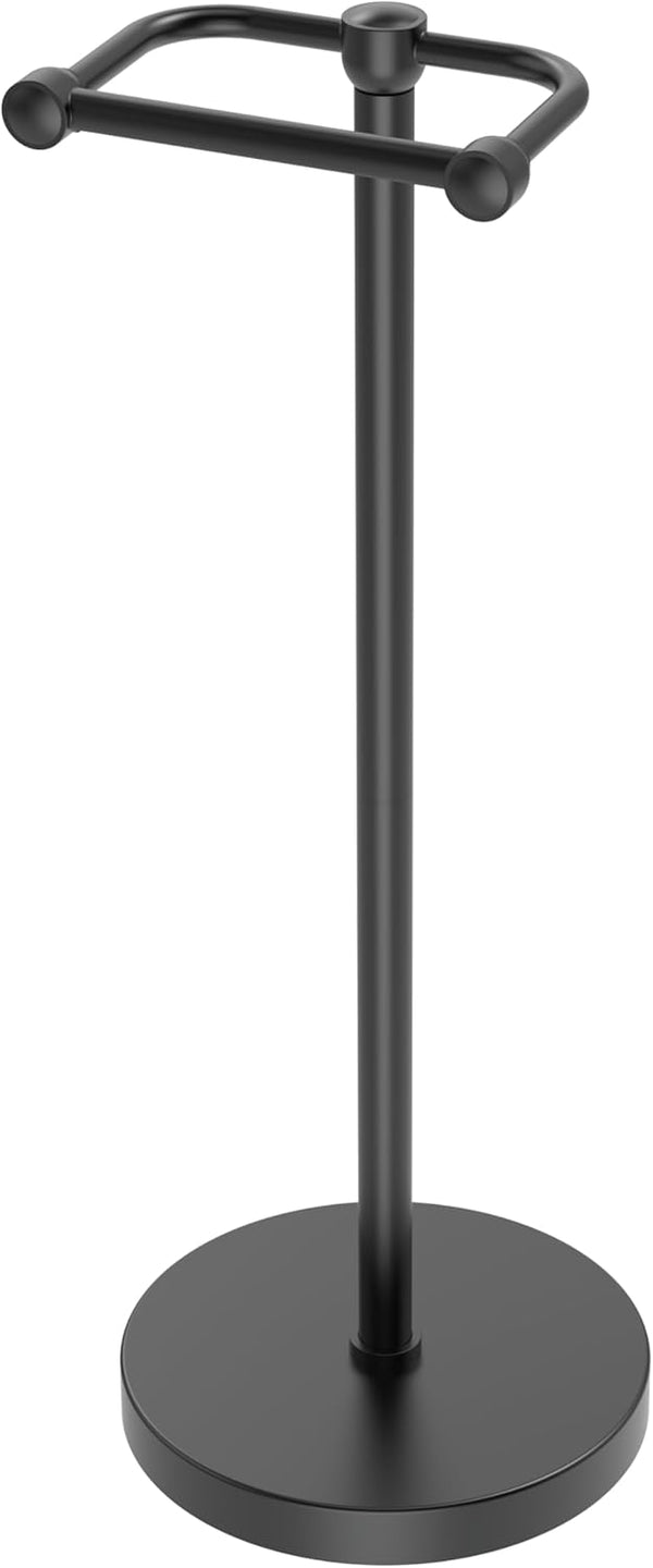 Toilet Paper Holder Stand. Modern Bathroom Free Standing Toilet Paper Roll Holder. Stainless Steel Tissue Rack. Rust-Proof & Heavy Stable Base (Matte Black)