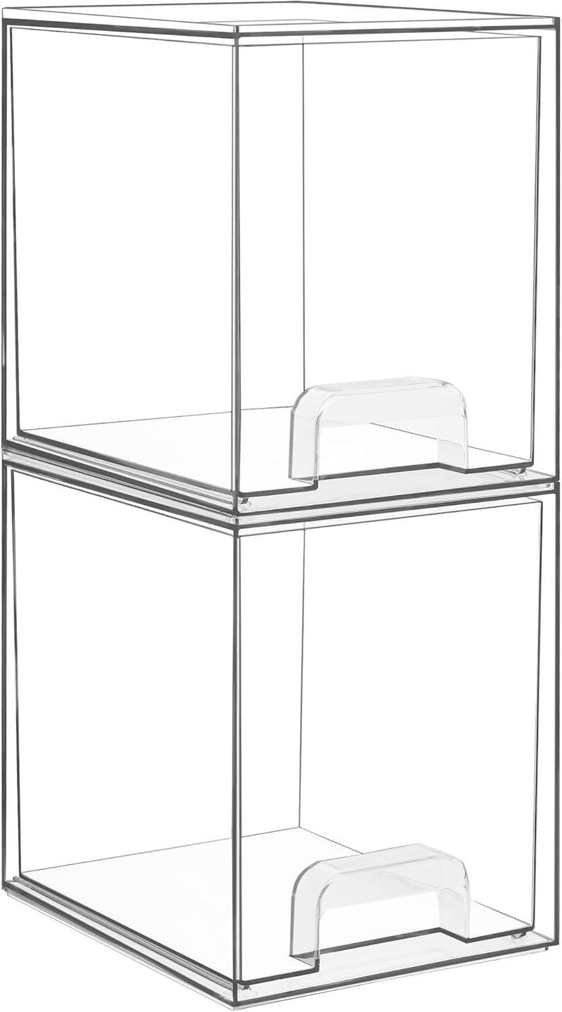 Vtopmart 12.1''W Clear Stackable Storage Drawers.2 Pack Acrylic Plastic Organizers Bins for Makeup Palettes. Cosmetics. and Beauty Supplies.Ideal for Vanity. Bathroom.Cabinet.Desk Organization