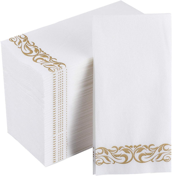 FOCUSLINE 200 Linen Feel Disposable Bathroom Napkins. Soft and Absorbent Paper Guest Towels. Cloth-Like Hand Towels Decorative Paper Napkins for Parties. Weddings. Dinners or Events. Silver. 12 x 17