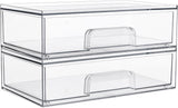Vtopmart 12.1''W Clear Stackable Storage Drawers.2 Pack Acrylic Plastic Organizers Bins for Makeup Palettes. Cosmetics. and Beauty Supplies.Ideal for Vanity. Bathroom.Cabinet.Desk Organization