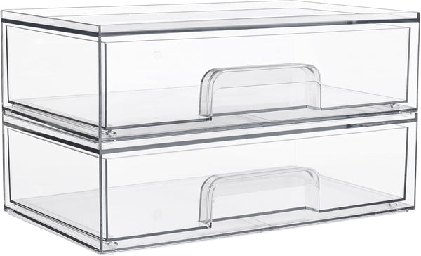 Vtopmart 12.1''W Clear Stackable Storage Drawers.2 Pack Acrylic Plastic Organizers Bins for Makeup Palettes. Cosmetics. and Beauty Supplies.Ideal for Vanity. Bathroom.Cabinet.Desk Organization